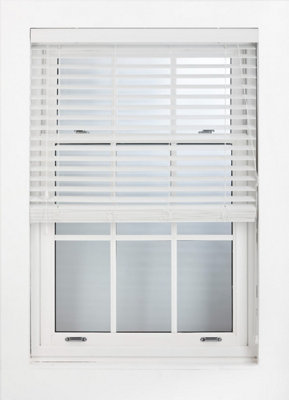FURNISHED Faux Wood Venetian Blinds - White 50mm Slats Trimmable Blinds for Windows and Doors  (W)140cm (L)150cm