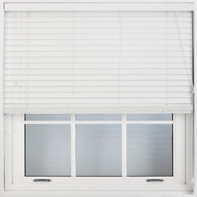 FURNISHED Faux Wood Venetian Blinds - White 50mm Slats Trimmable Blinds for Windows and Doors  (W)160cm (L)150cm