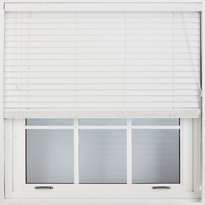 FURNISHED Faux Wood Venetian Blinds - White 50mm Slats Trimmable Blinds for Windows and Doors  (W)170cm (L)150cm