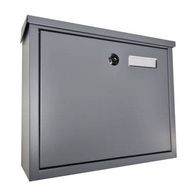 Furnished Grey Steel Letterbox Top Loading Mail Box Wall Mounted Post Box