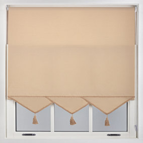 Furnished Luxury Linen Roller Blinds with Triangle Edge and Metal Fittings, Trimmable - Cappuccino (W)100cm x (L)165cm