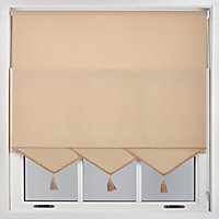 Furnished Luxury Linen Roller Blinds with Triangle Edge and Metal Fittings, Trimmable - Cappuccino (W)240cm x (L)165cm