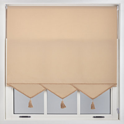 Furnished Luxury Linen Roller Blinds with Triangle Edge and Metal Fittings, Trimmable - Cappuccino (W)55cm x (L)165cm