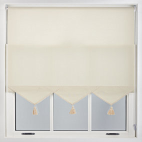 Furnished Luxury Linen Roller Blinds with Triangle Edge and Metal Fittings, Trimmable - Cream (W)215cm x (L)165cm