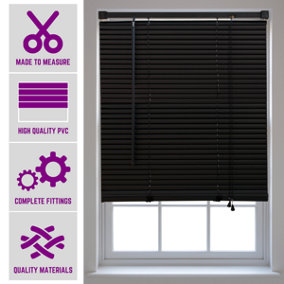Furnished Made to Measure Black PVC Venetian Blind - 25mm Slats Blind for Windows and Doors  (W)195cm (L)150cm