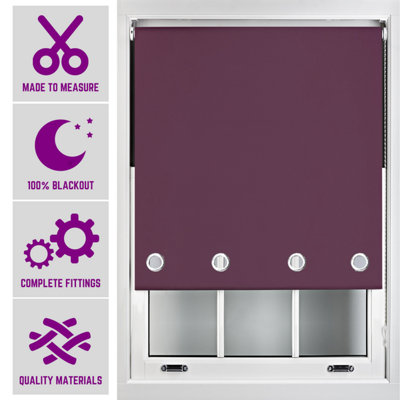 Furnished Made to Measure Blackout Roller Blinds with Big Round Eyelets - Aubergine Blue Blind (W210cm (L)210cm