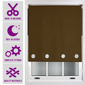Furnished Made to Measure Blackout Roller Blinds with Big Round Eyelets - Brown Blind (W)120cm (L)210cm