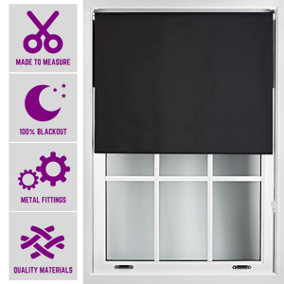 Furnished Made to Measure Blackout Roller Blinds with Metal Fittings - Black Blind for Home and Office (W)120cm (L)165cm