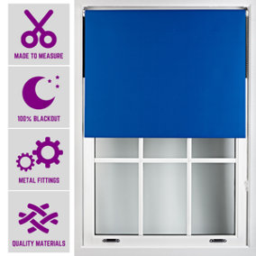 Furnished Made to Measure Blackout Roller Blinds with Metal Fittings - Blue Blind for Home and Office (W)90cm (L)165cm