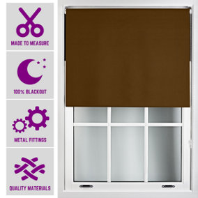 Furnished Made to Measure Blackout Roller Blinds with Metal Fittings - Brown Blind for Home and Office (W)150cm (L)165cm
