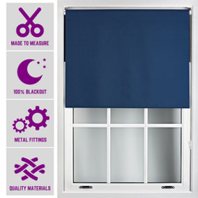 Furnished Made to Measure Blackout Roller Blinds with Metal Fittings - Navy Blue Blind for Home and Office (W)60cm (L)165cm
