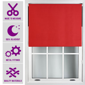Furnished Made to Measure Blackout Roller Blinds with Metal Fittings - Red Blind for Home and Office (W)150cm (L)165cm
