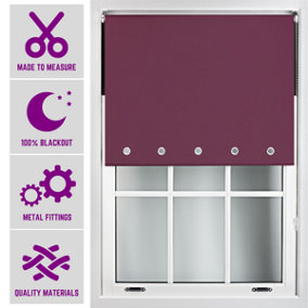 Furnished Made to Measure Blackout Roller Blinds with Round Eyelets and Metal Fittings - Aubergine Blue (W)120cm (L)210cm