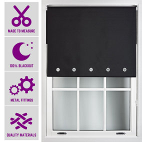 Furnished Made to Measure Blackout Roller Blinds with Round Eyelets and Metal Fittings - Black (W)120cm (L)210cm