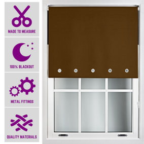 Furnished Made to Measure Blackout Roller Blinds with Round Eyelets and Metal Fittings - Brown (W)120cm (L)165cm