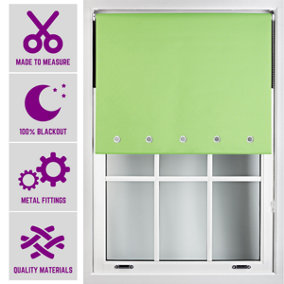 Furnished Made to Measure Blackout Roller Blinds with Round Eyelets and Metal Fittings - Lime Green (W)120cm (L)165cm