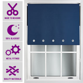 Furnished Made to Measure Blackout Roller Blinds with Round Eyelets and Metal Fittings - Navy Blue (W)60cm (L)210cm