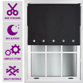 Furnished Made to Measure Blackout Roller Blinds with Round Eyelets - Black Blind for Home and Office (W)120cm (L)165cm