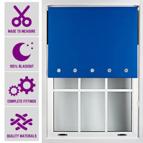 Furnished Made to Measure Blackout Roller Blinds with Round Eyelets - Blue Blind for Home and Office (W)120cm (L)210cm