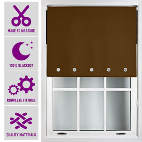 Furnished Made to Measure Blackout Roller Blinds with Round Eyelets - Brown Blind for Home and Office (W)120cm (L)165cm