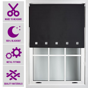 Furnished Made to Measure Blackout Roller Blinds with Square Eyelets and Metal Fittings - Black (W)180cm (L)165cm