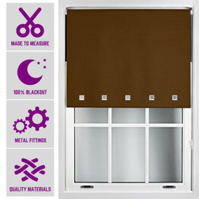 Furnished Made to Measure Blackout Roller Blinds with Square Eyelets and Metal Fittings - Brown (W)120cm (L)165cm