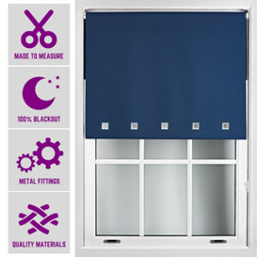 Furnished Made to Measure Blackout Roller Blinds with Square Eyelets and Metal Fittings - Navy Blue (W)180cm (L)165cm