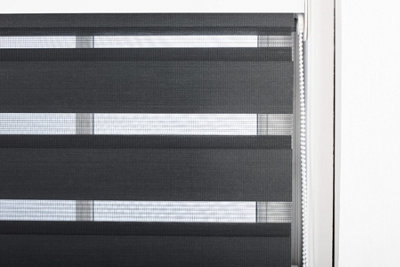 FURNISHED Made to Measure Day and Night Roller Blinds - Black Striped Shades for Windows and Doors (W)180cm (L)165cm