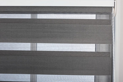 FURNISHED Made to Measure Day and Night Roller Blinds - Dark Grey Striped Shades for Windows and Doors (W)120cm (L)165cm