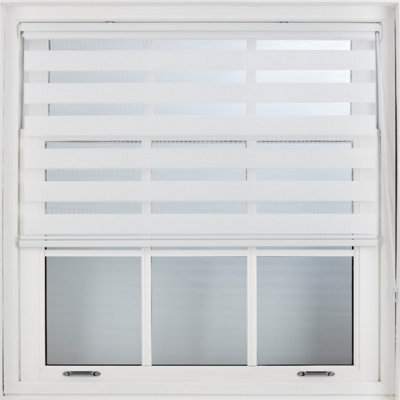 FURNISHED Made to Measure Day and Night Roller Blinds - White Striped Shades for Windows and Doors (W)120cm (L)165cm