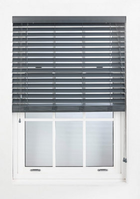FURNISHED Made to Measure Faux Wood Venetian Blinds - Dark Grey 50mm Slats Blinds for Windows and Doors (W)105cm (L)210cm