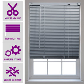 Furnished Made to Measure Grey PVC Venetian Blind - 25mm Slats Blind for Windows and Doors  (W)195cm (L)150cm