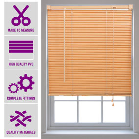 Furnished Made to Measure Teak PVC Venetian Blind - 25mm Slats Blind for Windows and Doors  (W)135cm (L)150cm