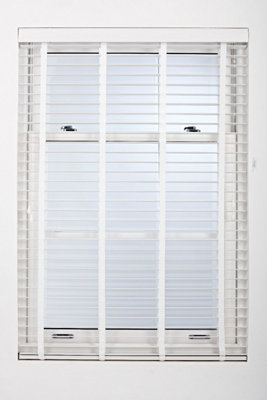 FURNISHED Made to Measure Venetian Blinds - White Faux Wood with Tape 50mm Slats Blinds for Windows and Doors  (W)150cm (L)150cm