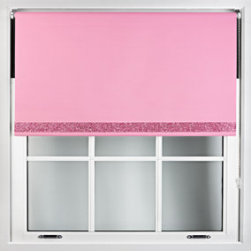 Furnished Pink Blackout Roller Blind With Pink Glitter Edge - Trimmable (W)100cm x (L)165cm