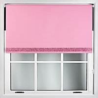 Furnished Pink Blackout Roller Blind With Pink Glitter Edge - Trimmable (W)145cm x (L)210cm
