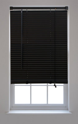 FURNISHED PVC Venetian Blinds - Black 25mm Slats Trimmable Blinds for Windows and Doors  (W)110cm (L)150cm