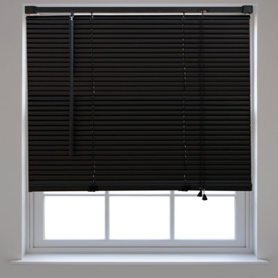 FURNISHED PVC Venetian Blinds - Black 25mm Slats Trimmable Blinds for Windows and Doors  (W)145cm (L)150cm