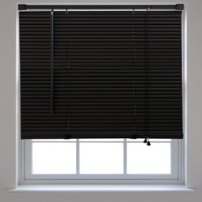 FURNISHED PVC Venetian Blinds - Black 25mm Slats Trimmable Blinds for Windows and Doors  (W)175cm (L)150cm