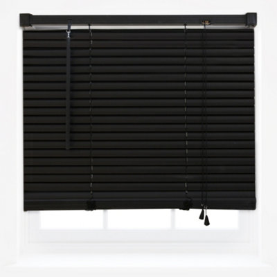 FURNISHED PVC Venetian Blinds - Black 25mm Slats Trimmable Blinds for Windows and Doors  (W)55cm (L)150cm