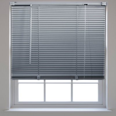 FURNISHED PVC Venetian Blinds - Grey 25mm Slats Trimmable Blinds for Windows and Doors  (W)185cm (L)150cm