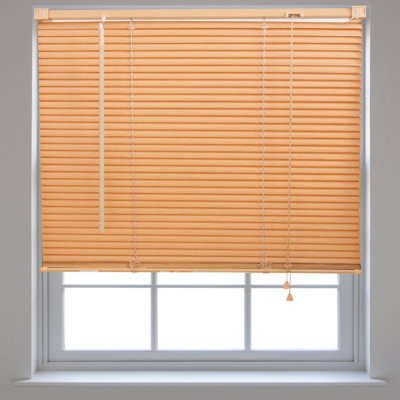 FURNISHED PVC Venetian Blinds - Teak 25mm Slats Trimmable Blinds for Windows and Doors  (W)140cm (L)150cm