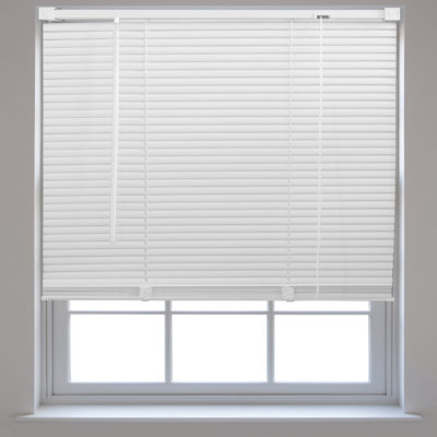 FURNISHED PVC Venetian Blinds - White 25mm Slats Trimmable Blinds for Windows and Doors  (W)105cm (L)150cm