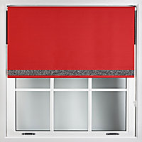Furnished Red Blackout Roller Blind With Black Glitter Edge - Trimmable (W)115cm x (L)210cm