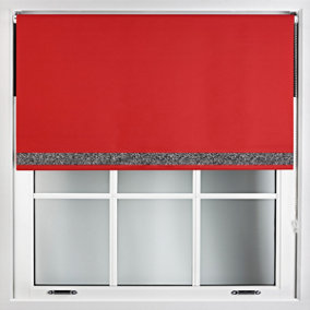 Furnished Red Blackout Roller Blind With Black Glitter Edge - Trimmable (W)85cm x (L)165cm