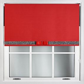 Furnished Red Blackout Roller Blind with Decorative Black Glitter & Red Bow - Trimmable (W)100cm x (L)165cm