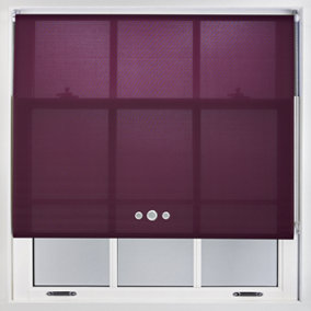 Furnished Roller Blind with Triple Chrome Round Eyelet and Metal Fittings - Aubergine Daylight Shade (W)120cm x (L)210cm
