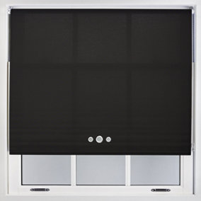 Furnished Roller Blind with Triple Chrome Round Eyelet and Metal Fittings - Black Daylight Shade (W)150cm x (L)165cm