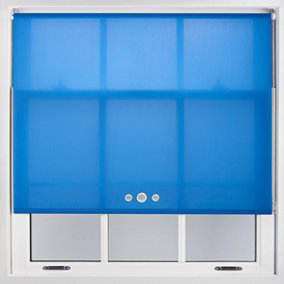 Furnished Roller Blind with Triple Chrome Round Eyelet and Metal Fittings - Blue Daylight Shade (W)210cm x (L)210cm