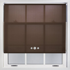 Furnished Roller Blind with Triple Chrome Round Eyelet and Metal Fittings - Mocha Daylight Shade (W)240cm x (L)165cm